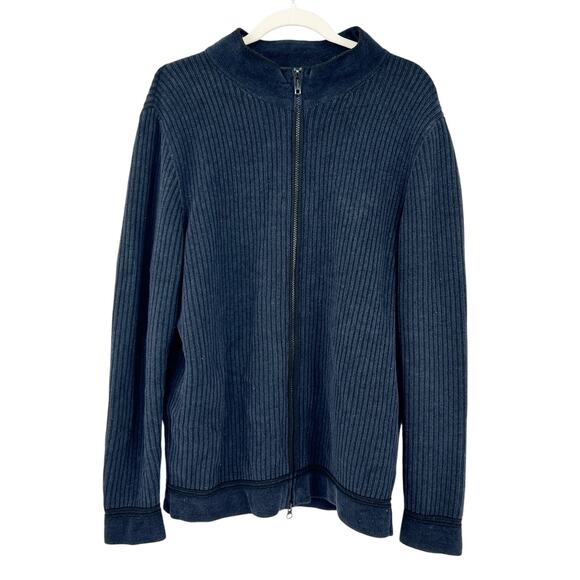 Phil Petter Mens Australia Rib Knit Wool Blend Full Zip Cardigan Sweater Navy - Picture 1 of 6